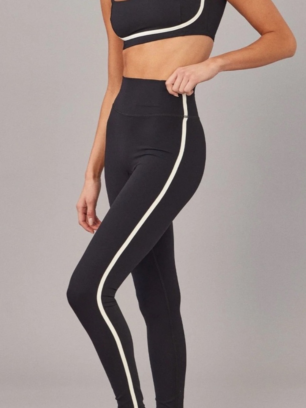 Acadia Stripe Leggings - Black with Cream Stripe Size P